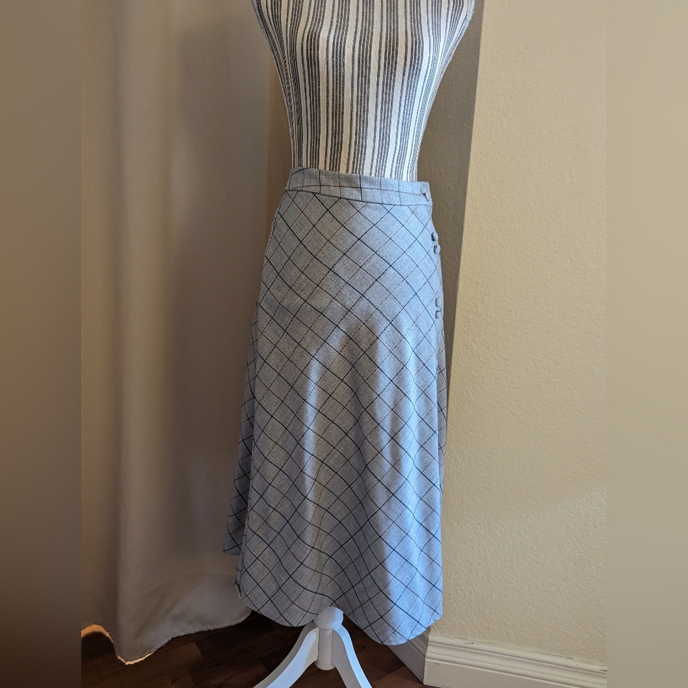 Vintage style grey plaid midi skirt
